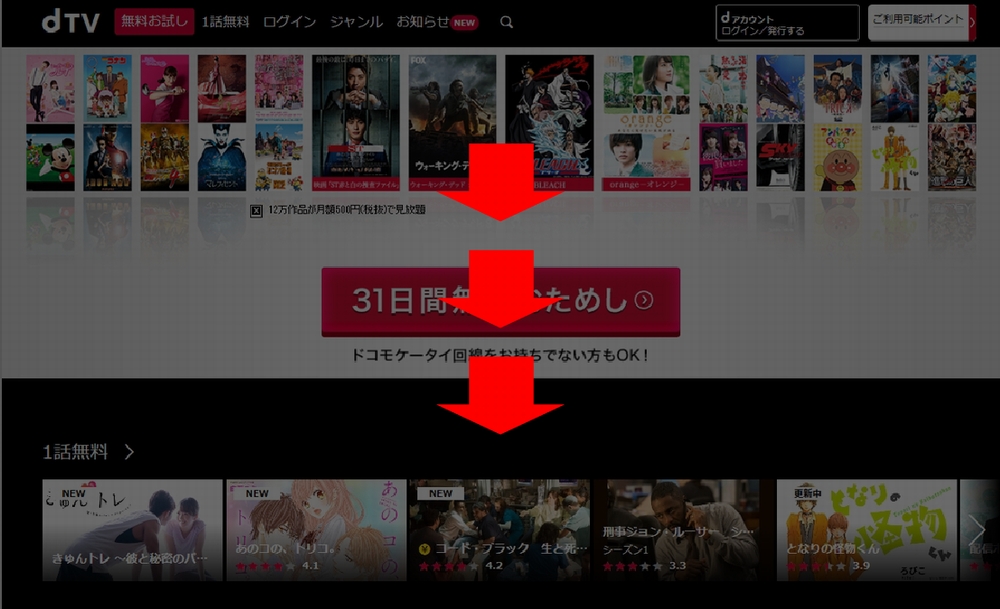 PCでのdTV動画の探し方(サイトトップページ)手順1-2